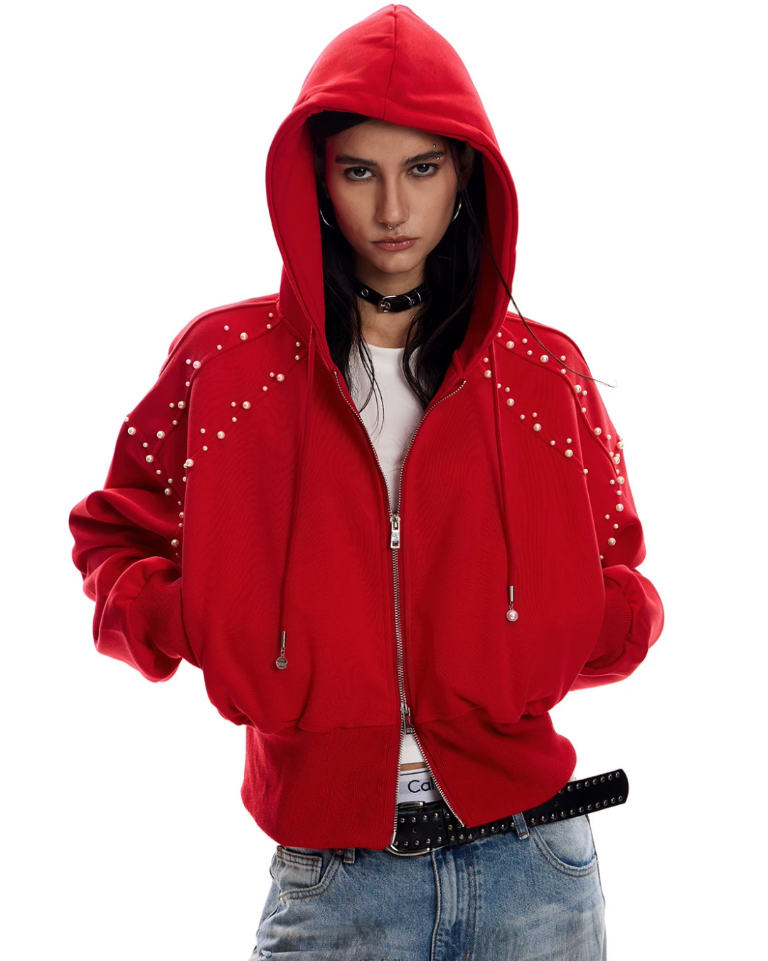 Studded Hooded Zip-Up Jacket ZTS0017