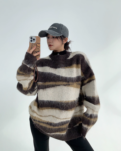 Zebra Shaggy Knit Tops YLS0715