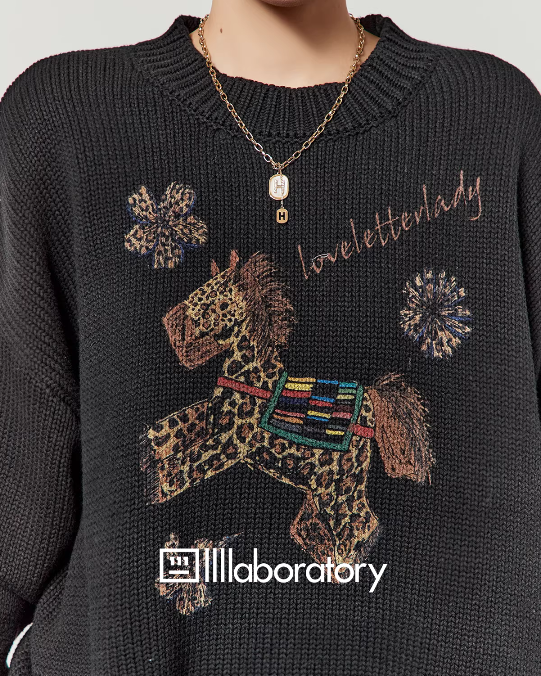 Horse Embroidered Knit Top / Leopard Mini Skirt LLA0634