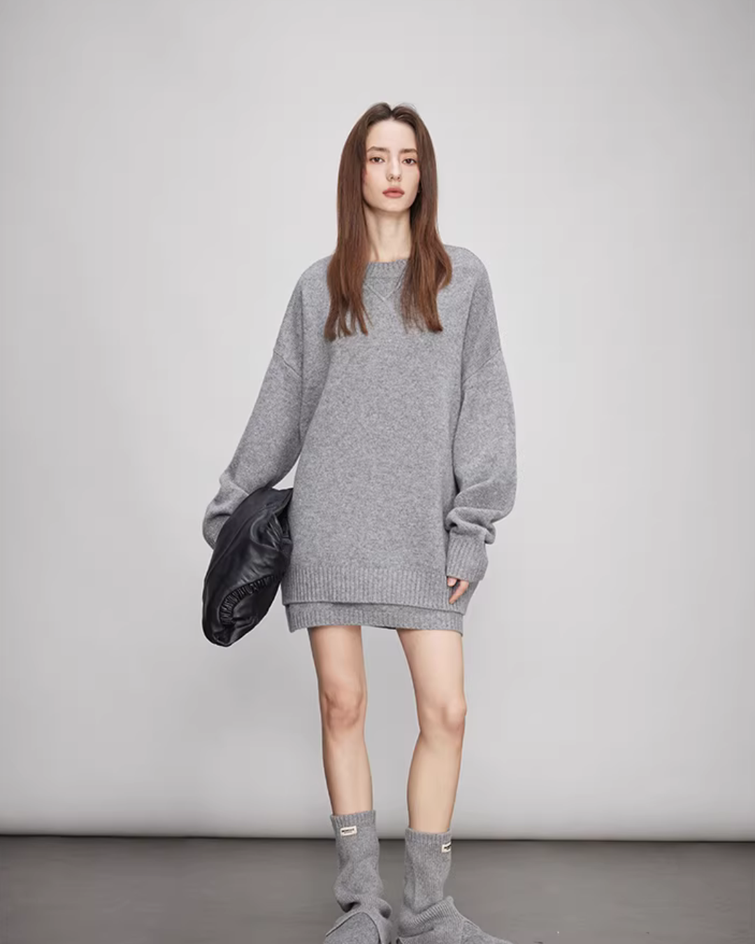 Sheep Wool Pullover Knit Top / Waist Short Skirt TEO0004