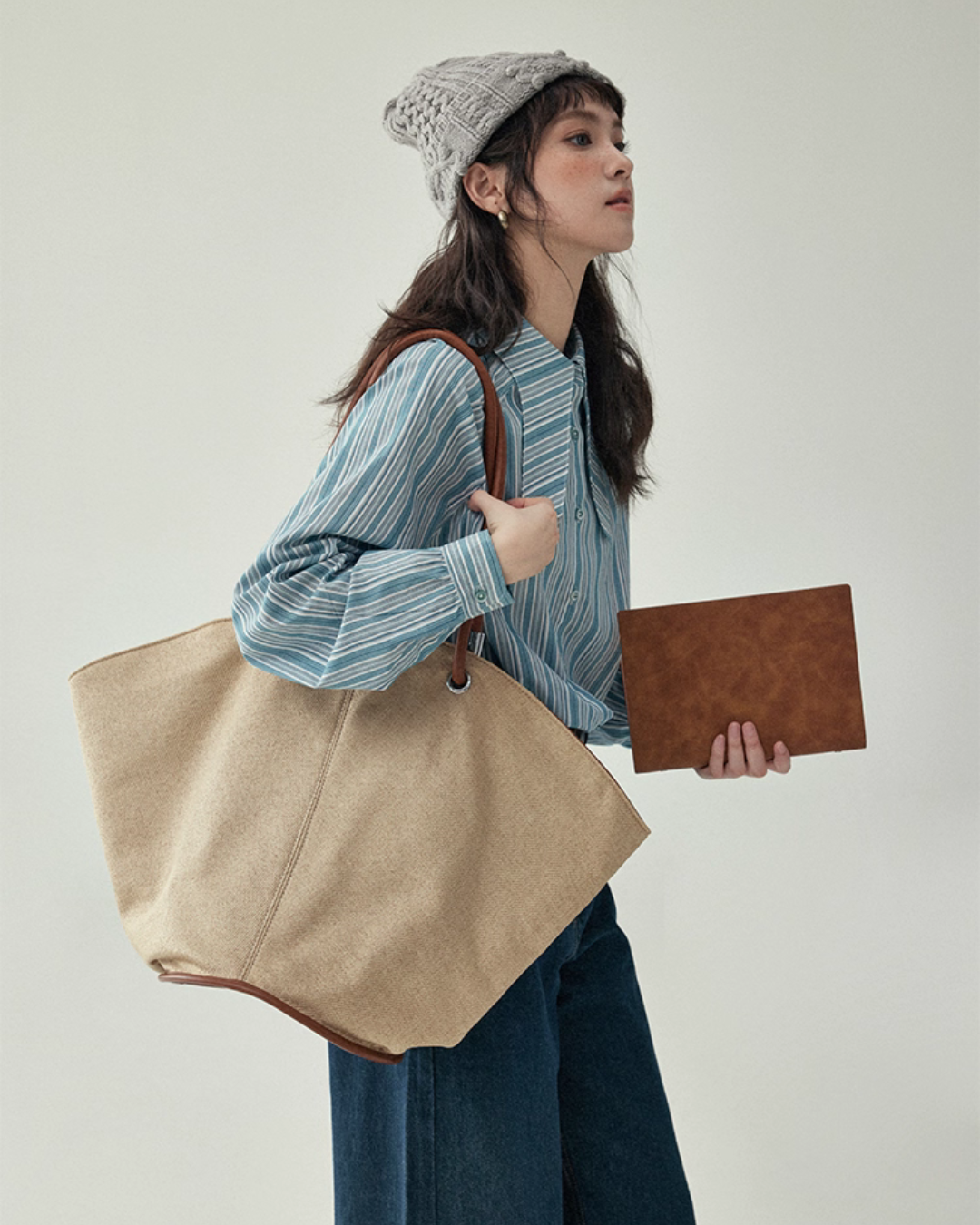 Blue Stripe Shirt / Wide Denim Pants / Corduroy Overall Skirt AMU0033
