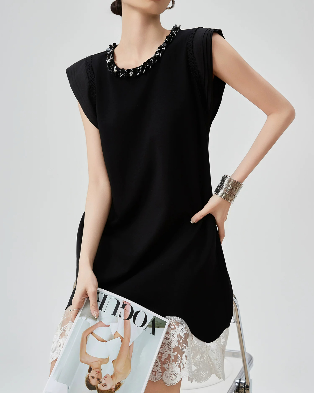 Lace Switching Asymmetry Dress FER0139