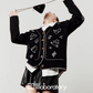 V-Neck Knit Cardigan / Leather Mini Skirt LLA0526