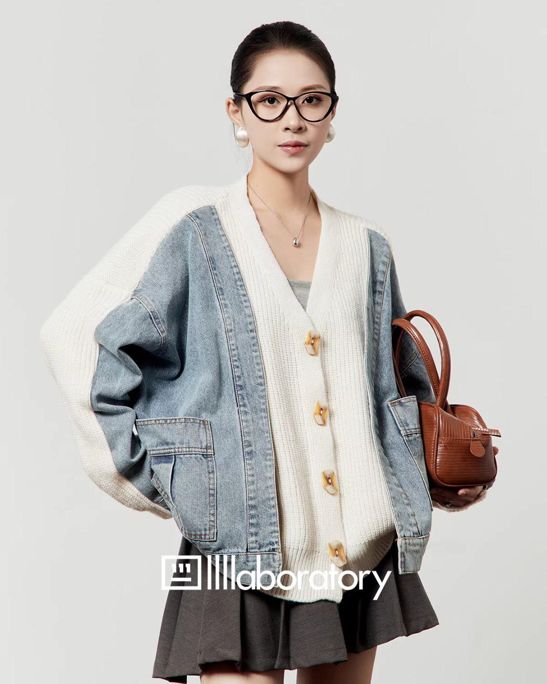 V-Neck Denim Docking Knit Cardigan LLA0645