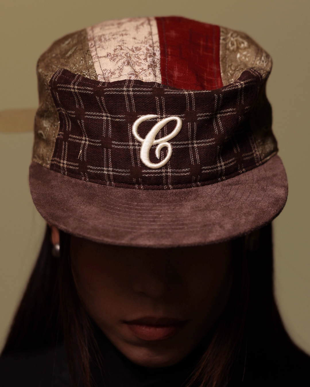Retro Mix Fabric Embroidered Cap SCY0004
