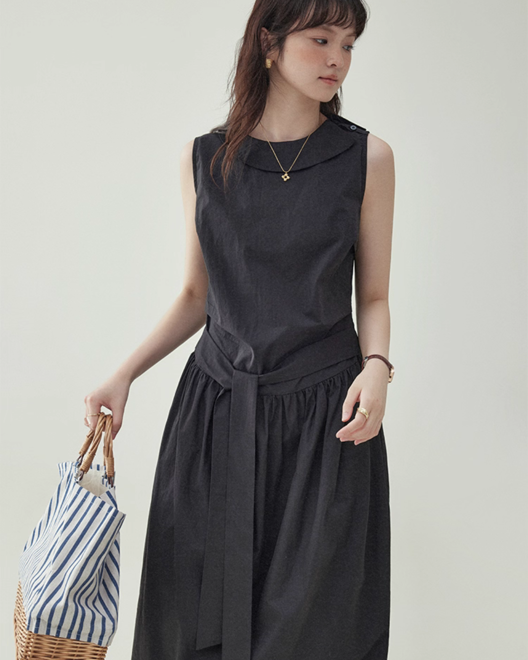 Black Waist Belt Sleeveless Dress AMU0029