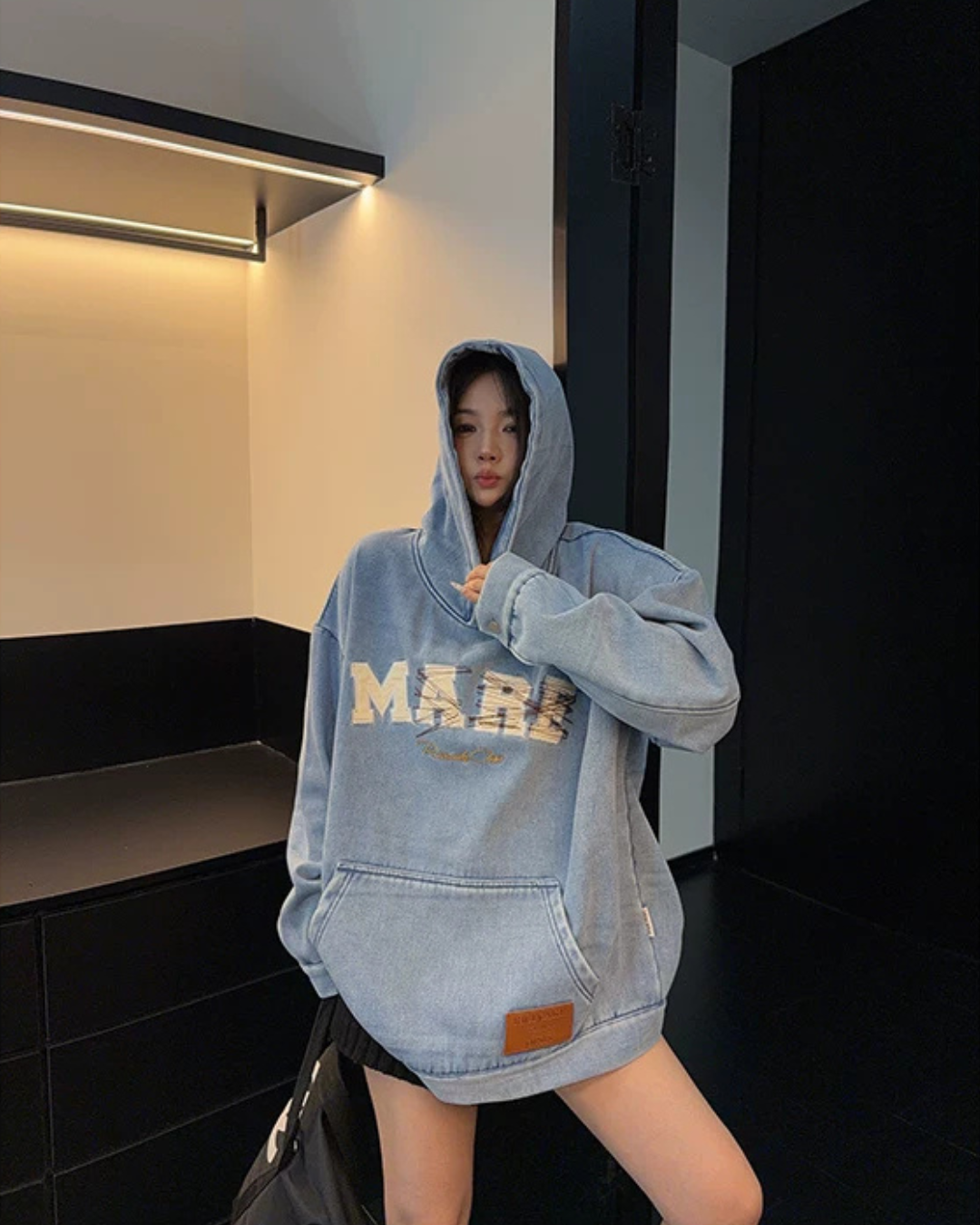 Oversize Retro Embroidered Denim Hoodie YLS1077