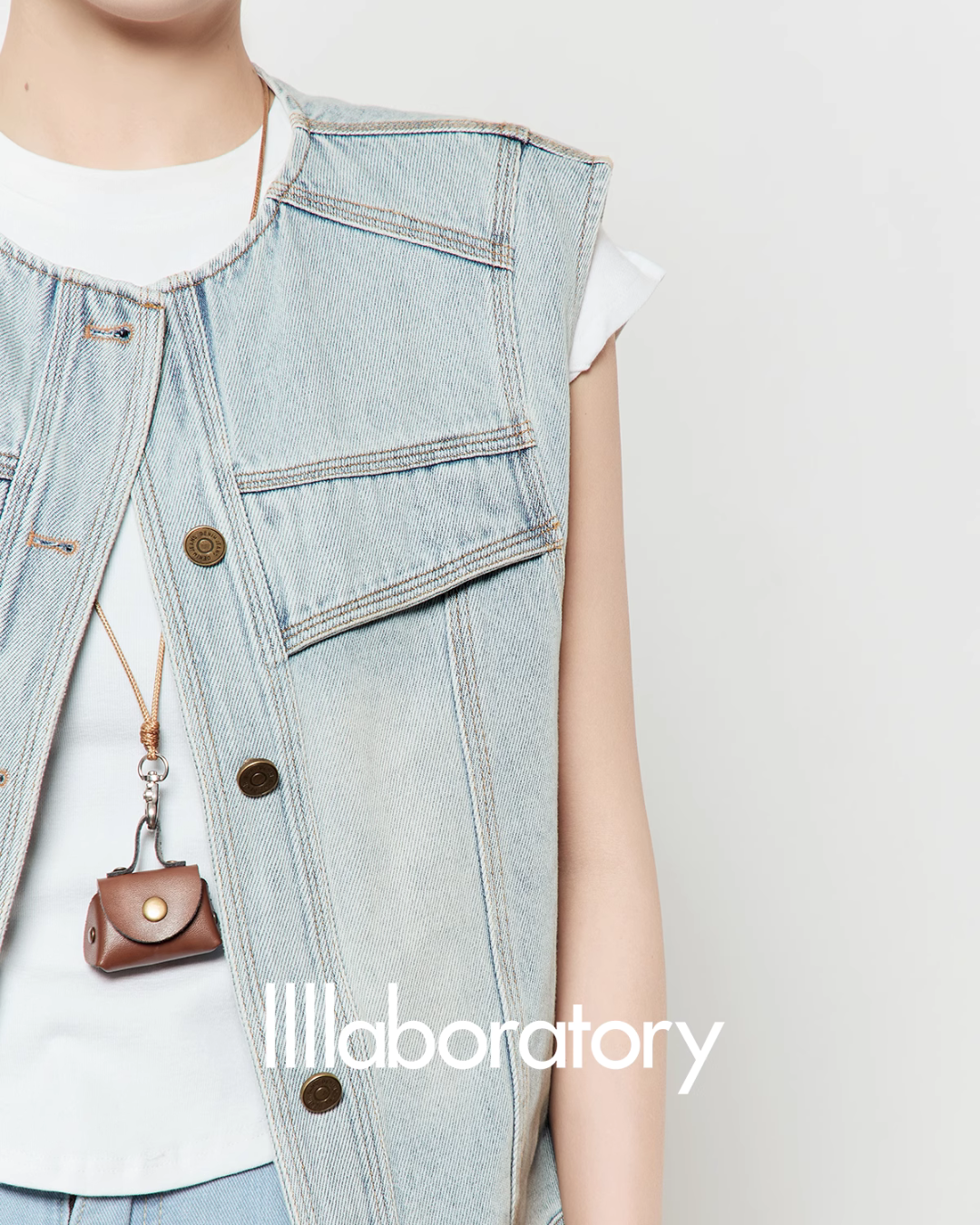 Light Blue Round Neck Denim Vest LLA0451
