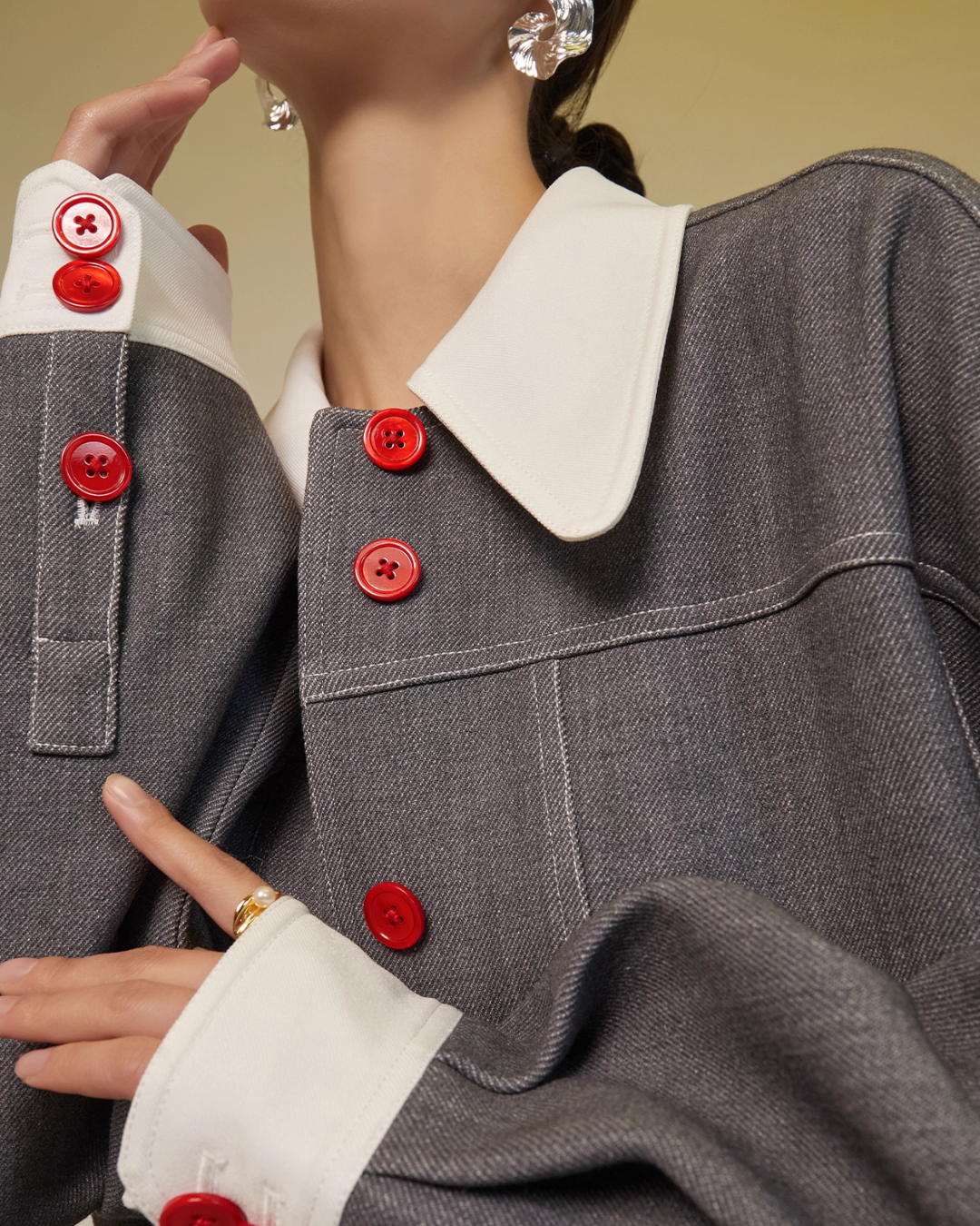 Red Button Patchwork Jacket / Shorts SUY0014