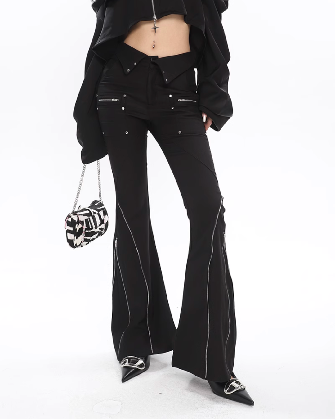 Metal Heavy Zipper Flared Pants UCS0002