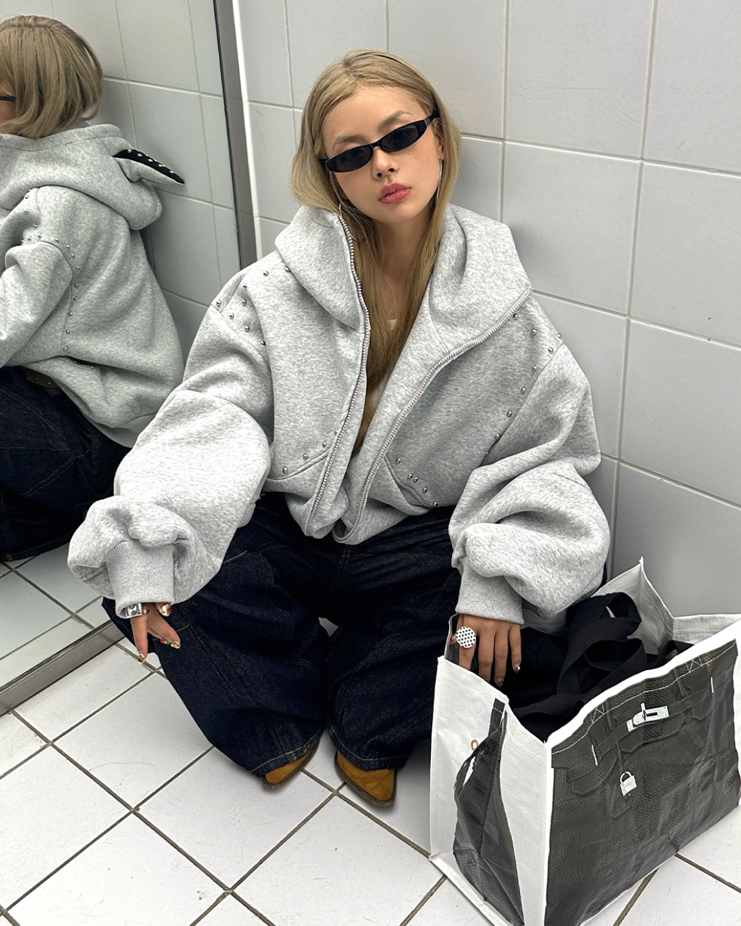 Ear Hood Long Sleeve Zip Hoodie BLB0031