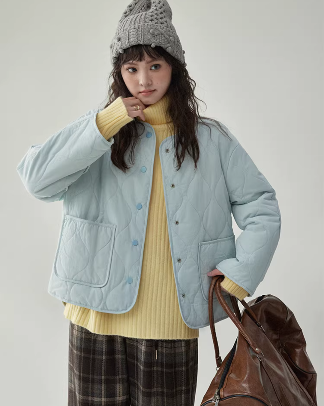 Wave Quilting Collarless Jacket AMU0045