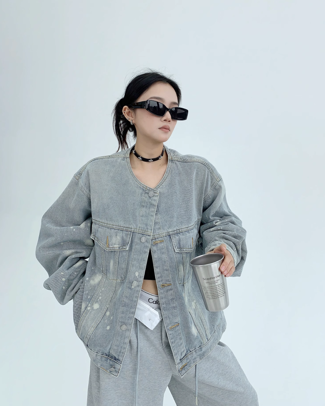 Crewneck Cropped Denim Jacket YLS0435