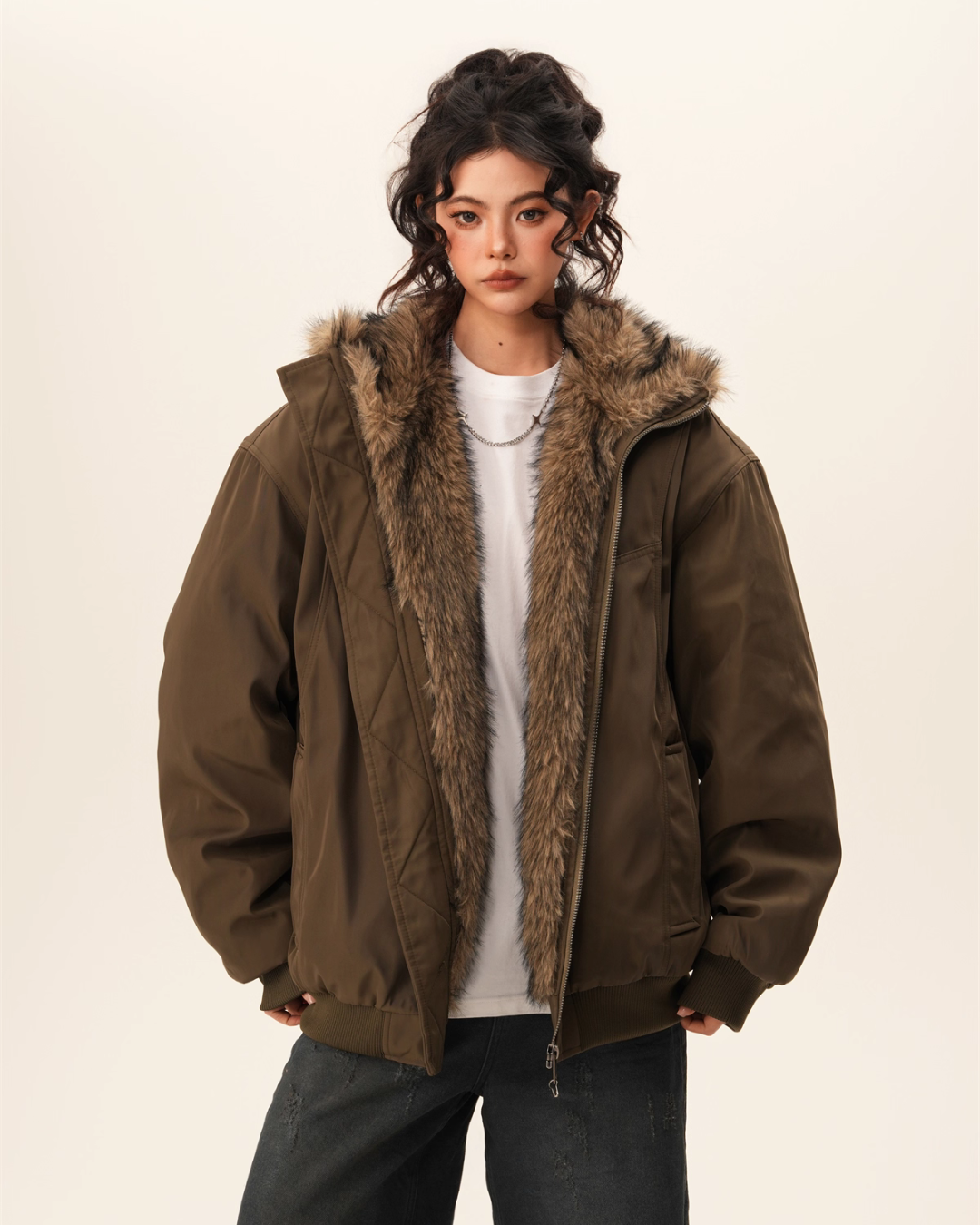 Stand Collar Inner Fur Jacket BWA0011