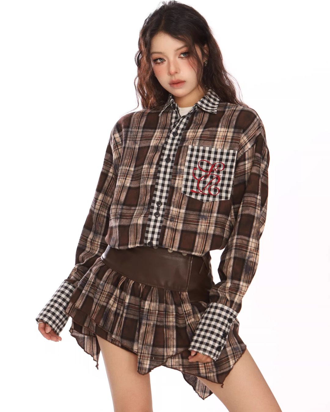 Paid × Gingham Check Shirt / Tiered Mini Skirt BGS0047