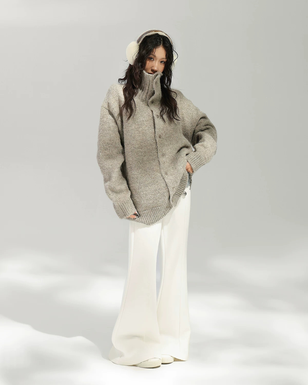 High Neck Button Knit Cardigan ACS0393