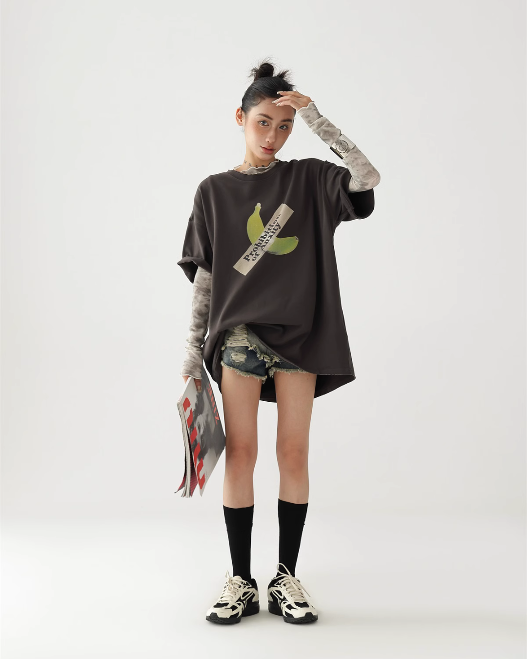 Banana Print Crew Neck T-Shirt ACS0253