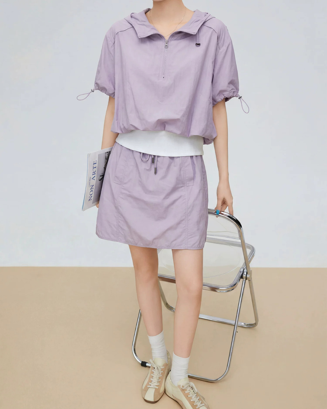 Nylon Hooded Tops / Mini Skirt FER0330