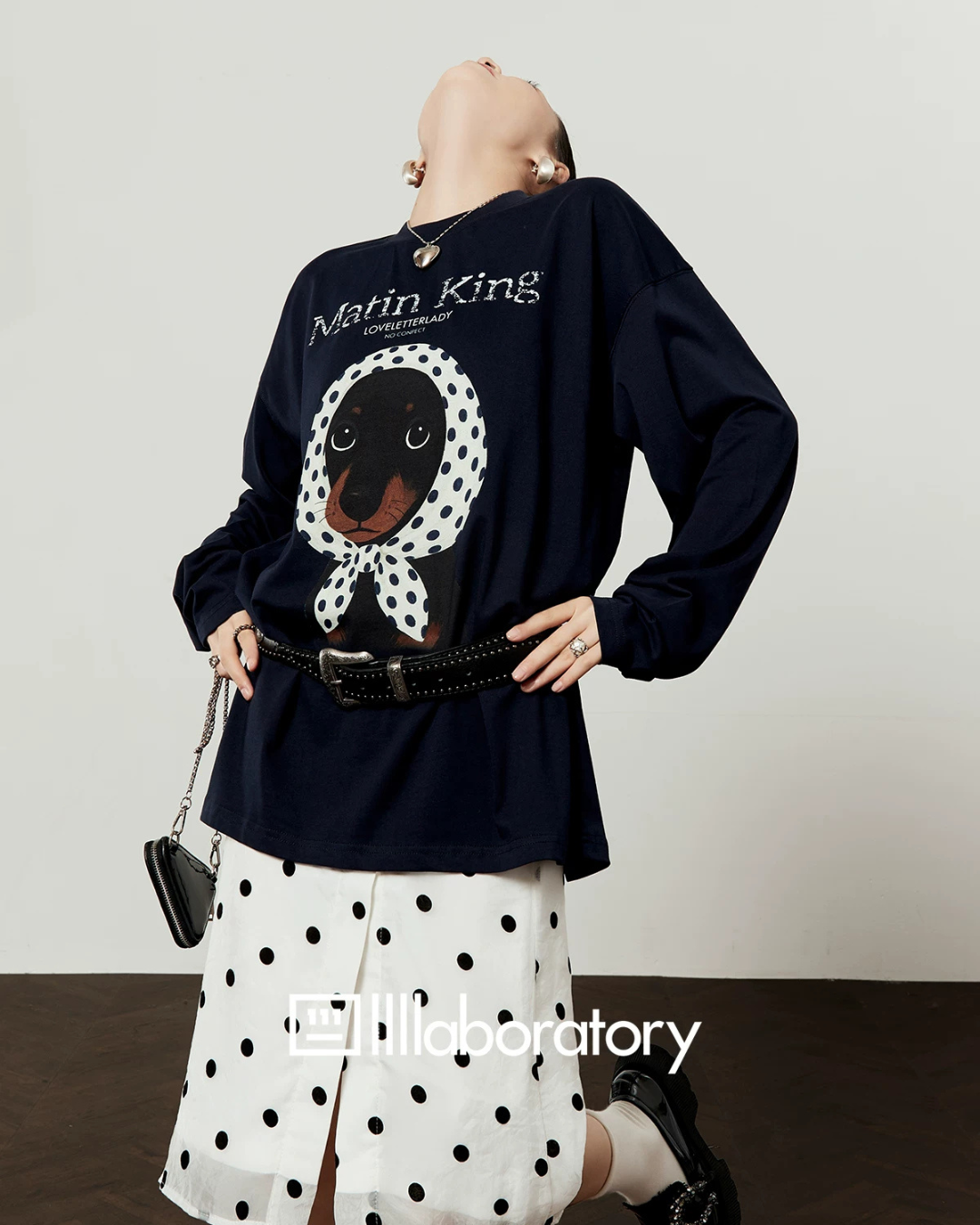 Casual Printed Long-Sleeve T-Shirt / A-line Mini Skirt LLA0664