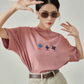 Floral Embroidery Pink T-Shirt LLA0066