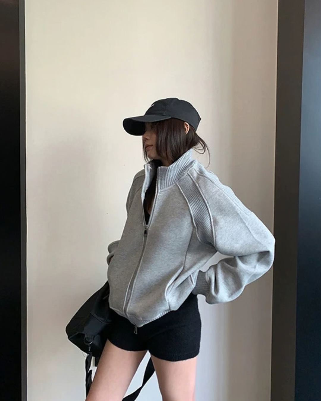 Rib-Knit Switch Zip-Up Blouson YLS1056