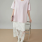 V-Neck Lace Splice Short Sleeve Top FER0158