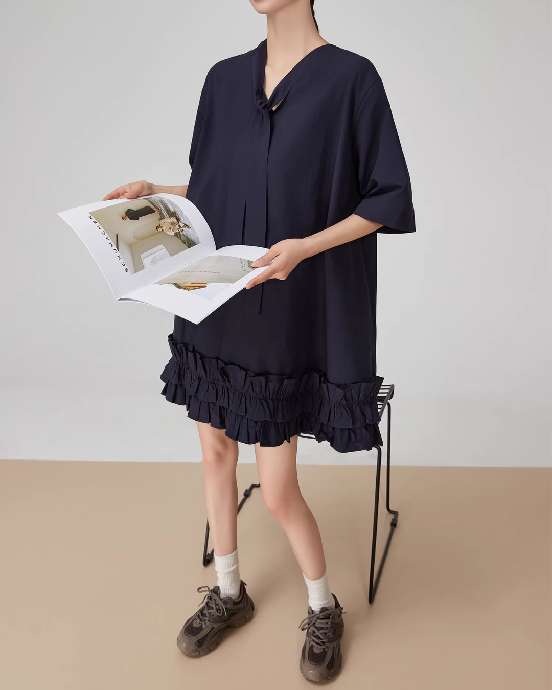 Bow-tie Hem Frill Mini Dress FER0103