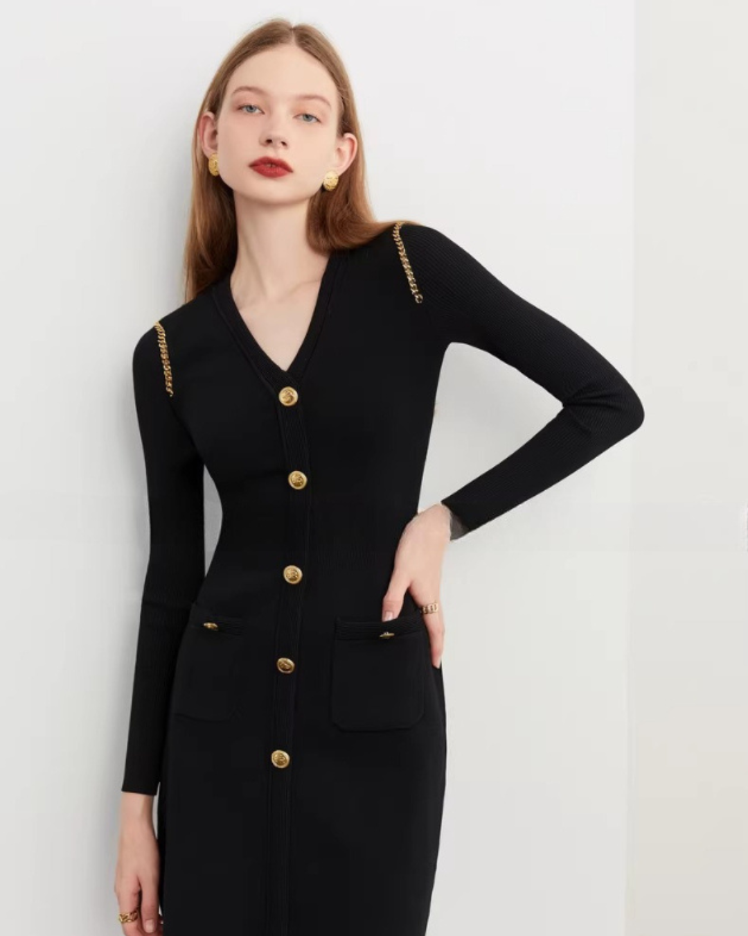 Elegant Black Knit Dress DPY0082