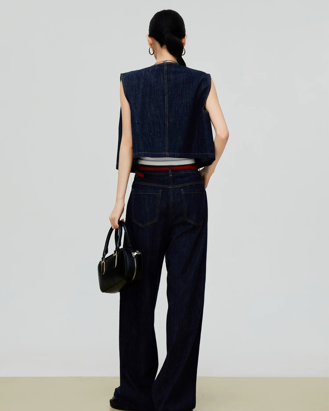 Palm Tree Embroidered Denim Vest / Wide Pants FER0303