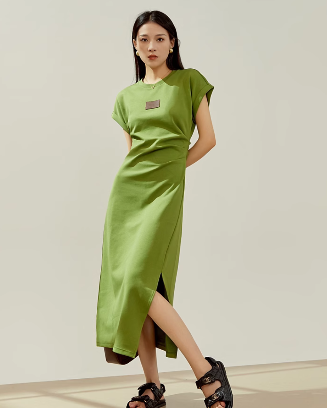 Green Waist Slim T-shirt Dress LLA0107