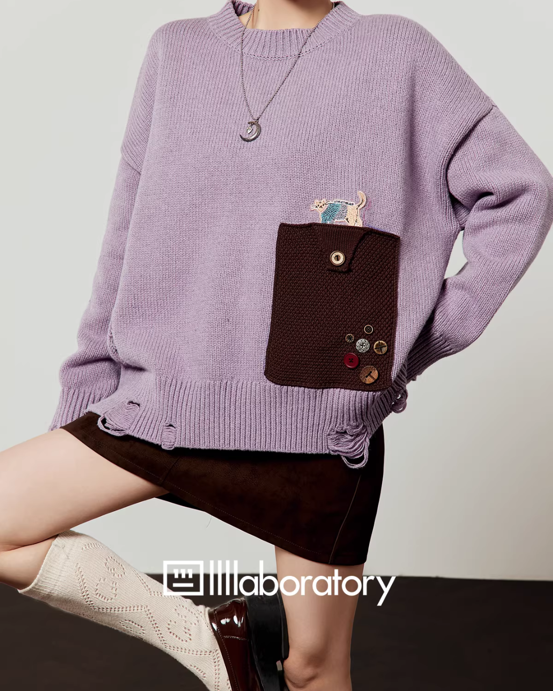 Damage Loose Knit Top / A-Line Mini Skirt LLA0616