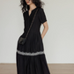 V-Neck Short Sleeved Black Dress VAS0095