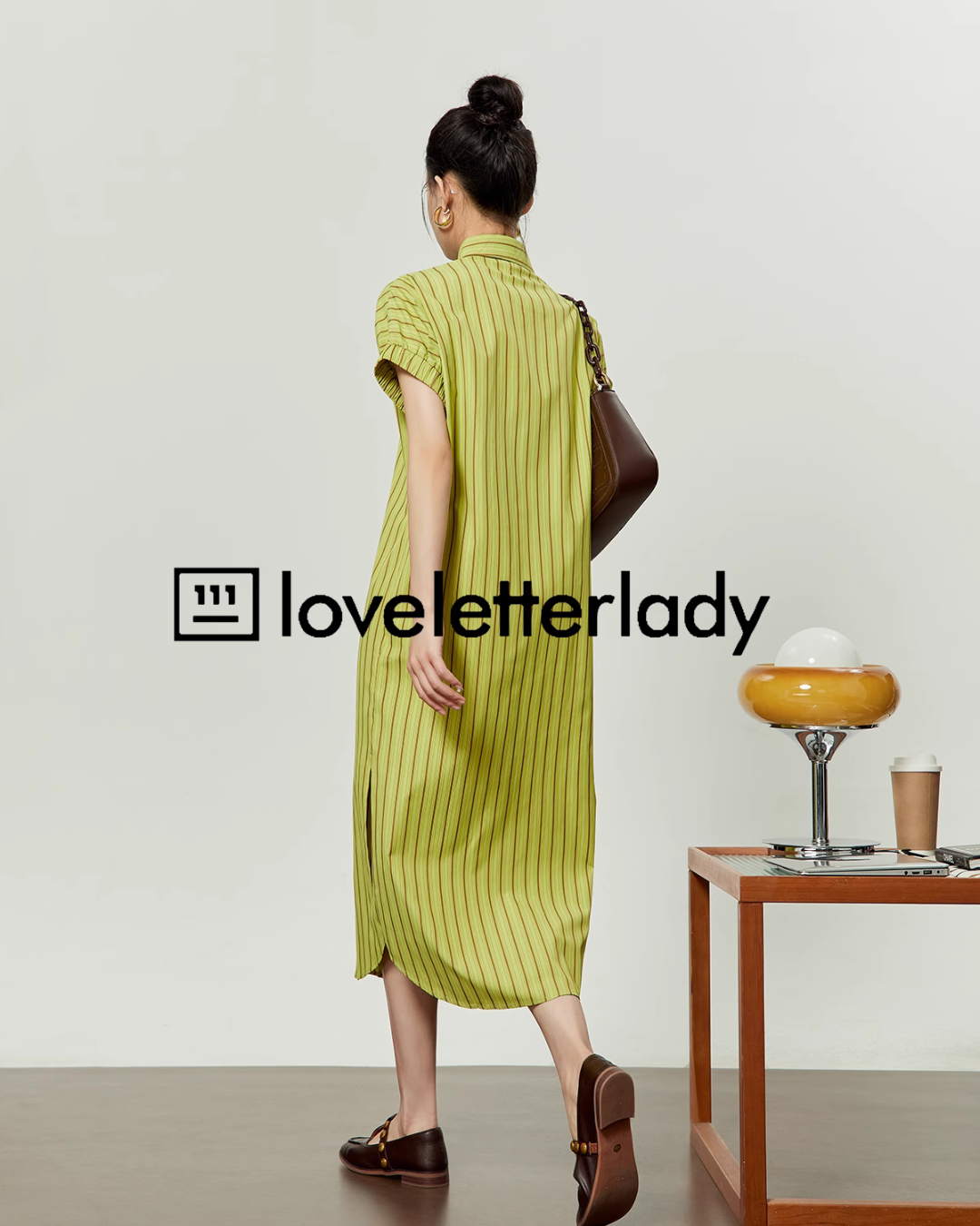 Yellow Green Striped Shirt Dress LLA0058