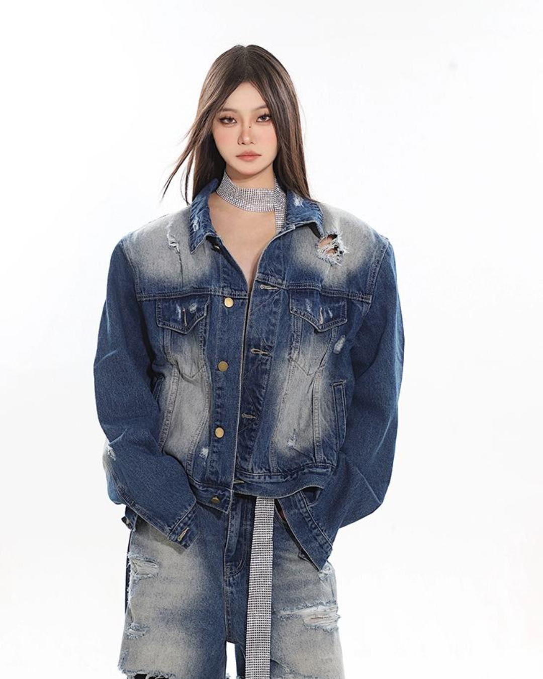 Vintage Denim Jacket & Wide Damaged Denim Pants CCS0005