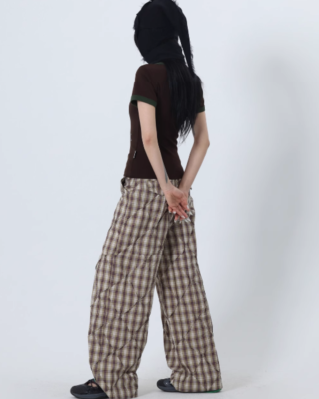 Check Stretch Wide Pants FZK0079