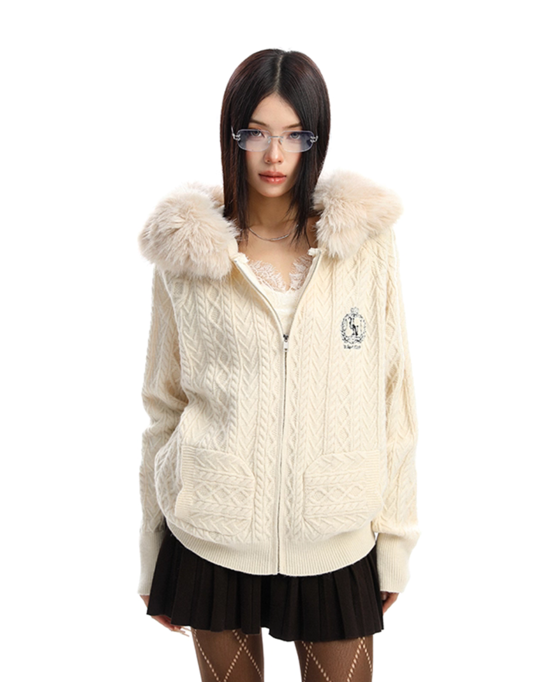 Fur Hood Cable Knit Top BGS0034