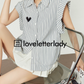 Heart Embroidered Striped Shirt / Flared Mini Skirt LLA0093