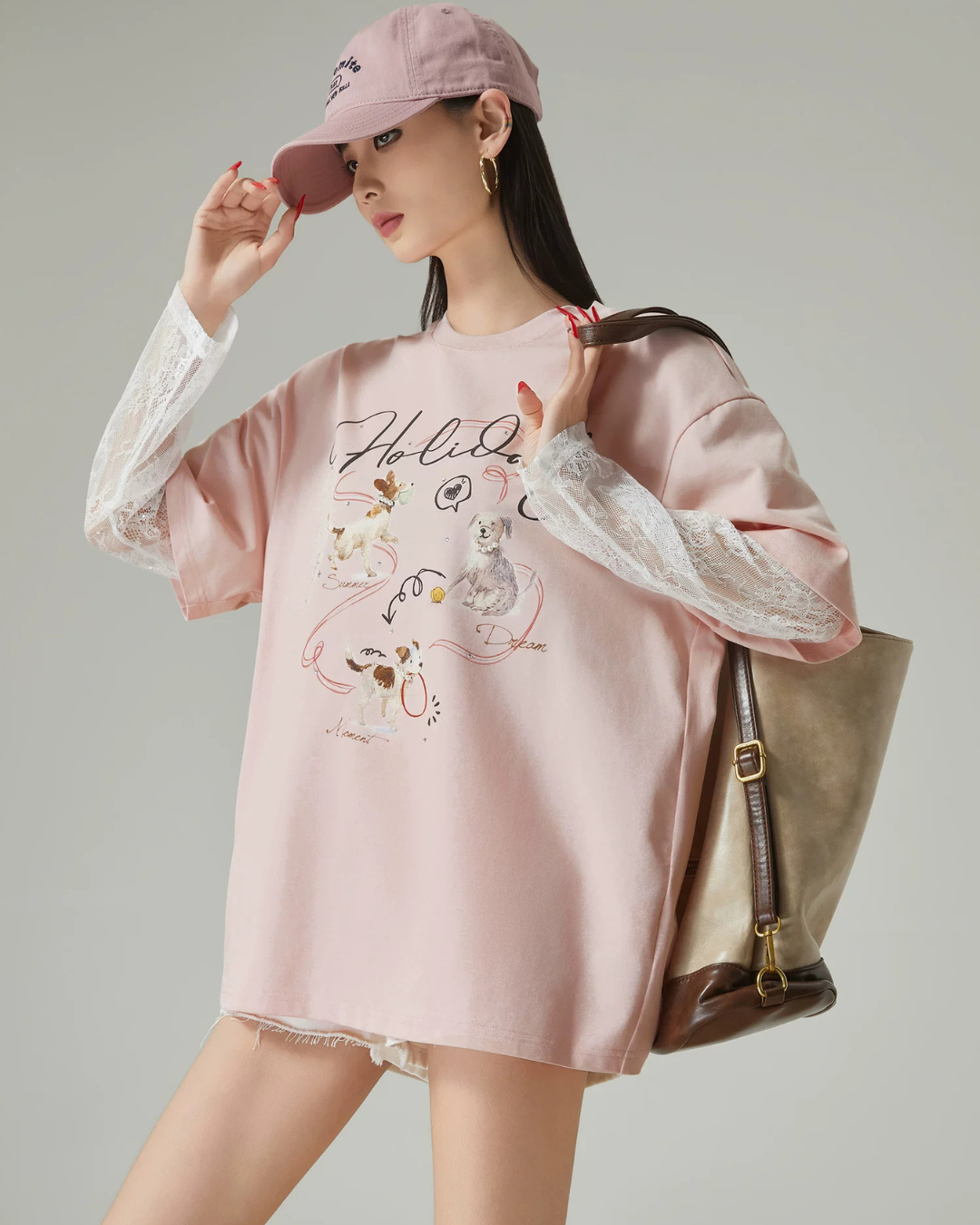 Race Sleeve Dog Print T-Shirt FER0153