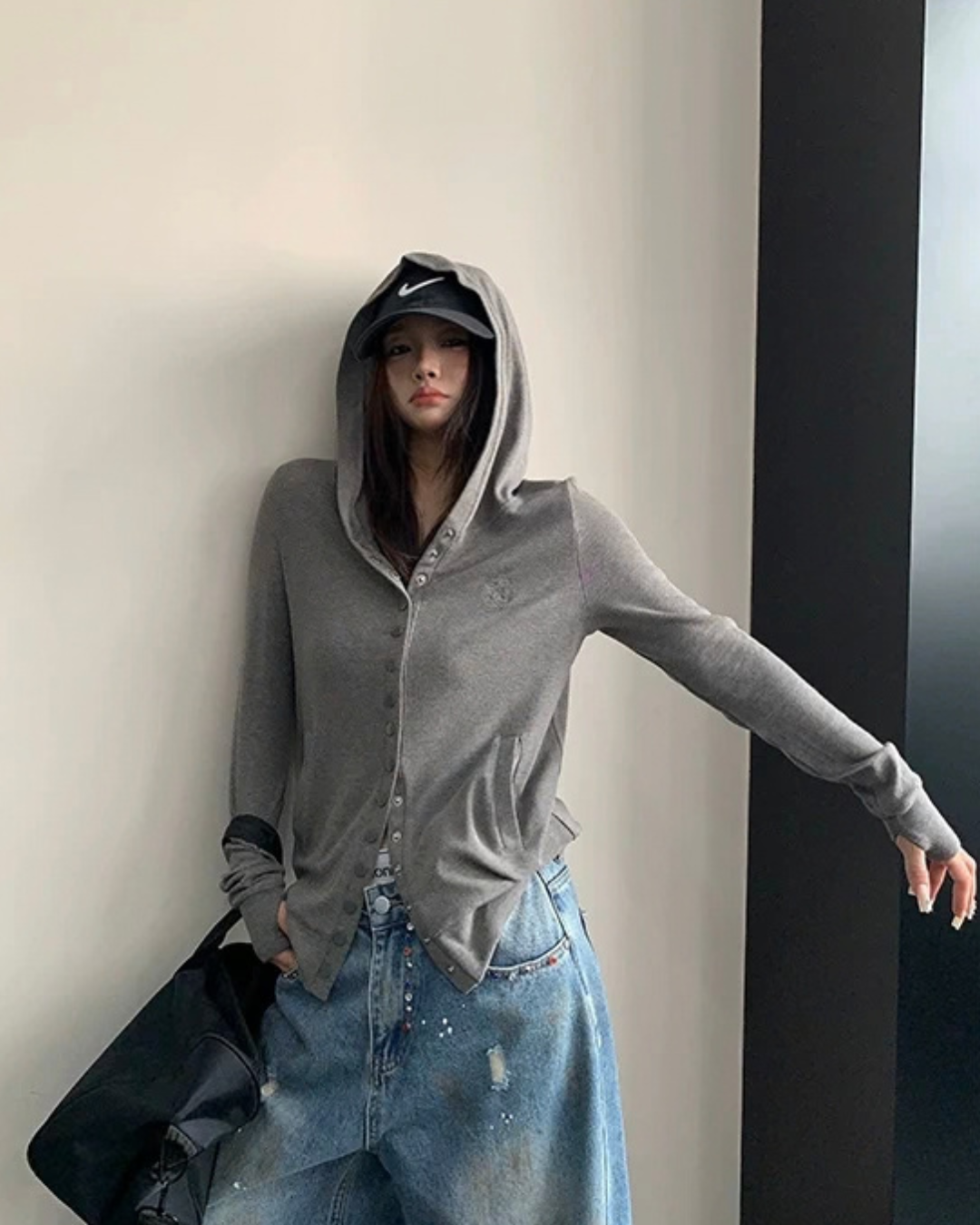 Snap Button Hooded Cardigan YLS1039