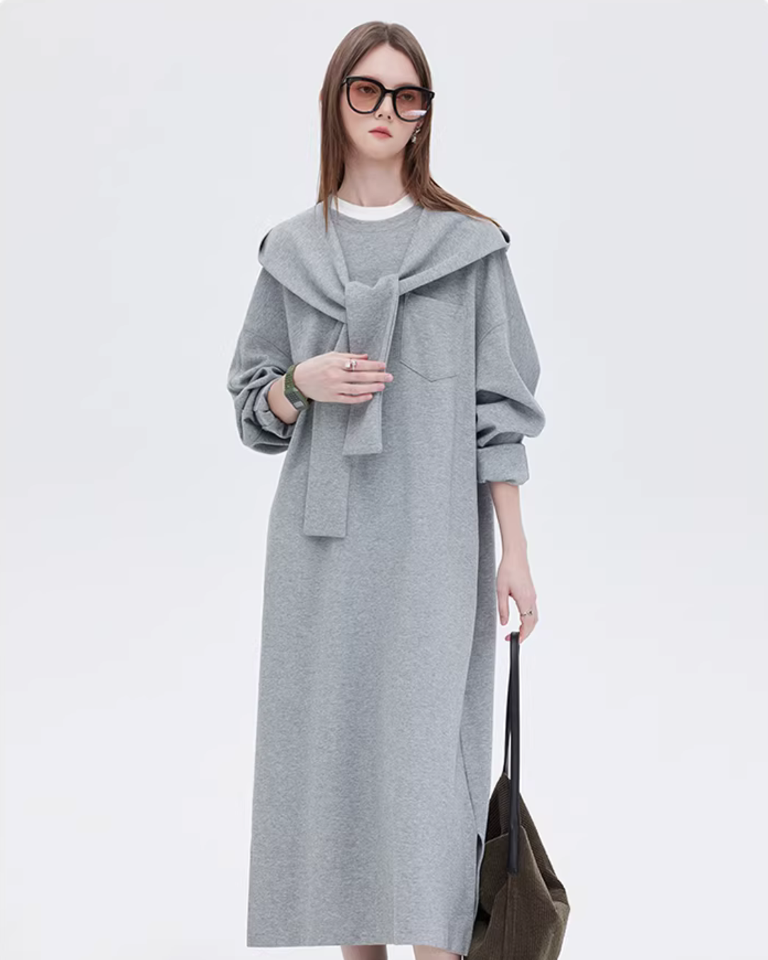 Hooded Long-Sleeve Sweatshirt Dress SHN0007