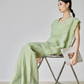 Green Linen Loose Tops / Long Pants FER0007