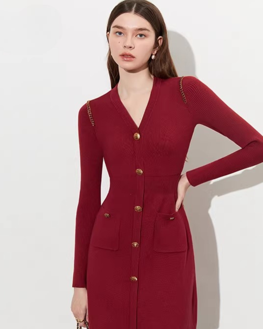 Gold Button Tight Mini Dress DPY0073