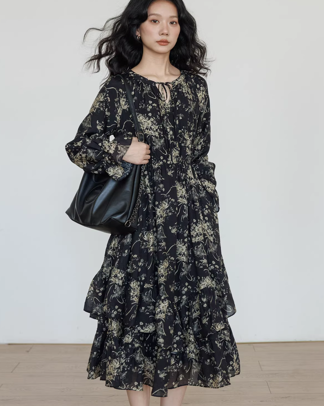 V-Neck Floral Vintage Shirt Dress VAS0192