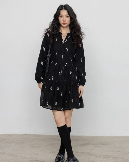 Flower Patterned Flare Dress VAS0146