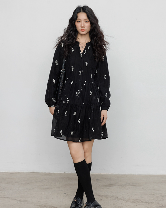 Flower Patterned Flare Dress VAS0146
