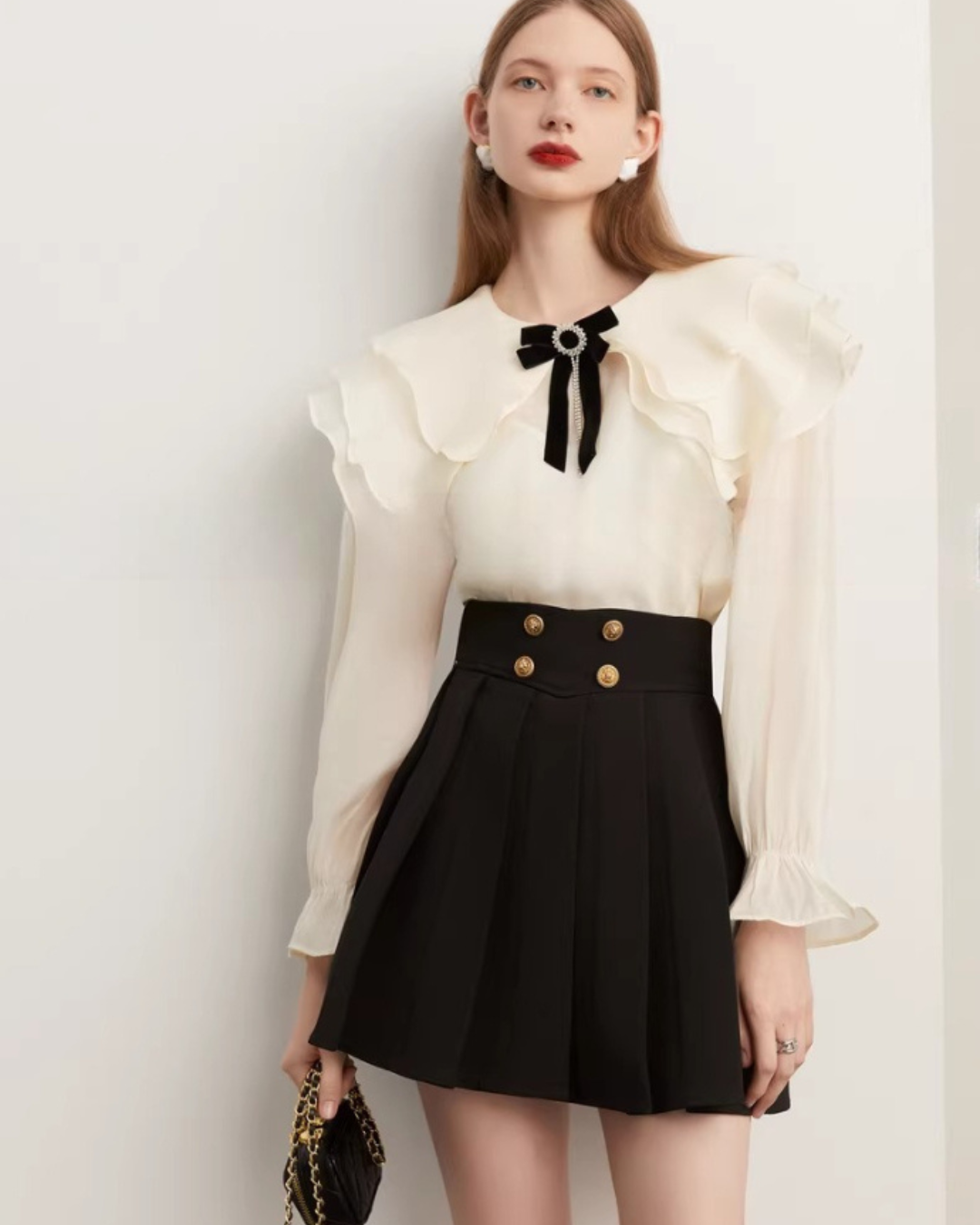 High-Waist Gold Button Skirt DPY0071