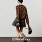Leopard Round Neck Knit Cardigan / Pleated Skirt LLA0536
