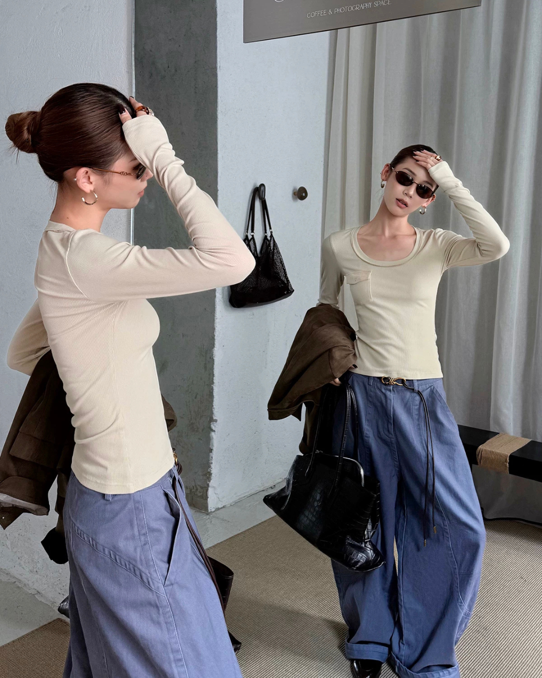 U-Neck Pocket Long Sleeve T-Shirt WWP0005
