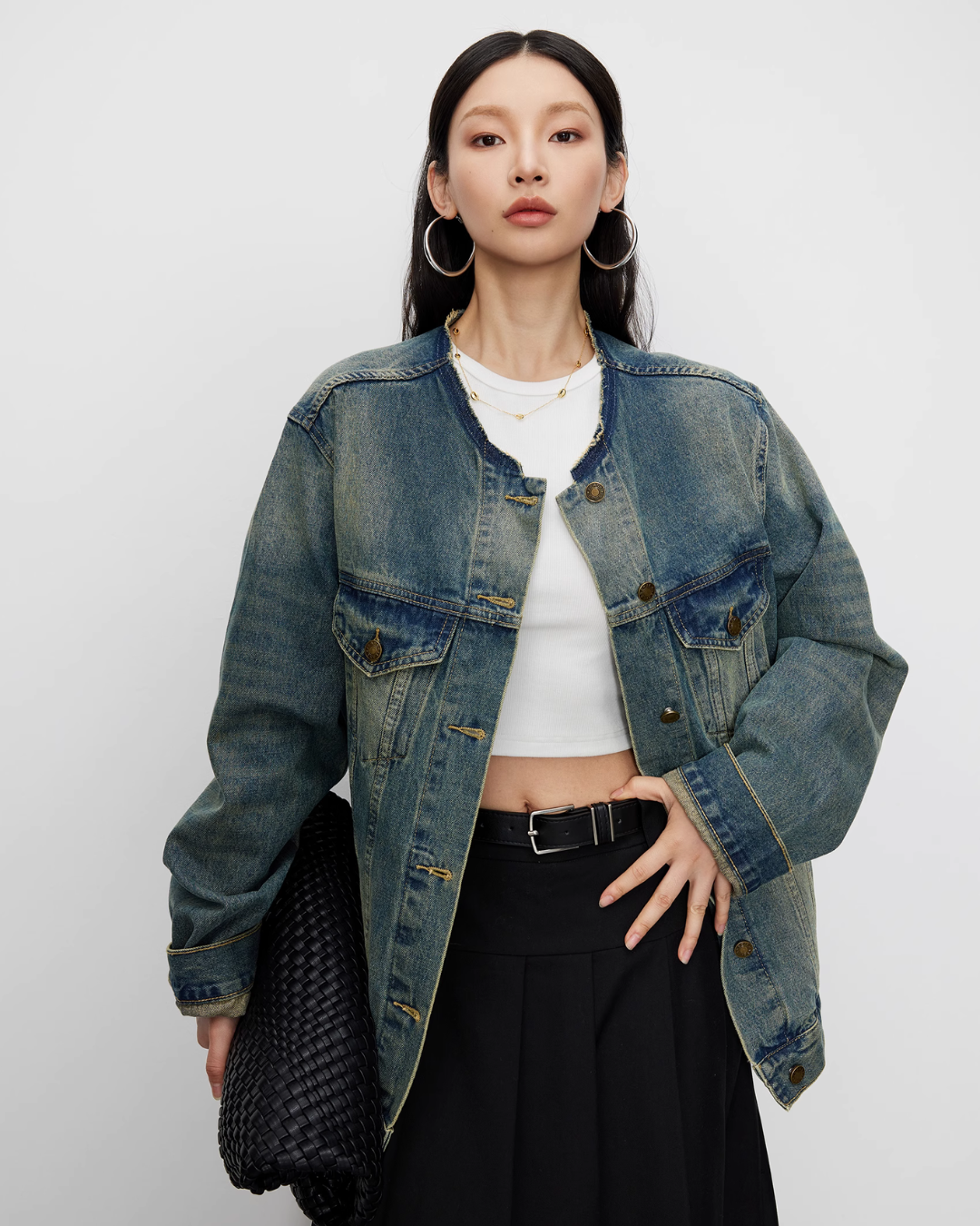 Collarless Short Denim Jacket JLC0005