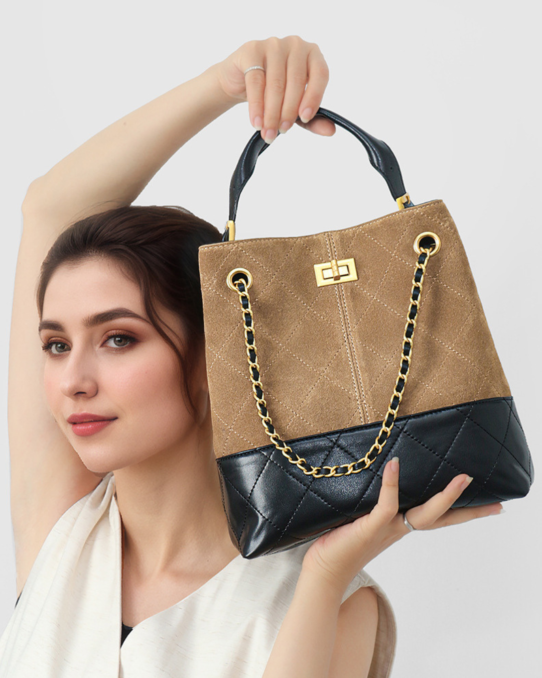 Suede & Leather Quilted Chain Bag ABB0003